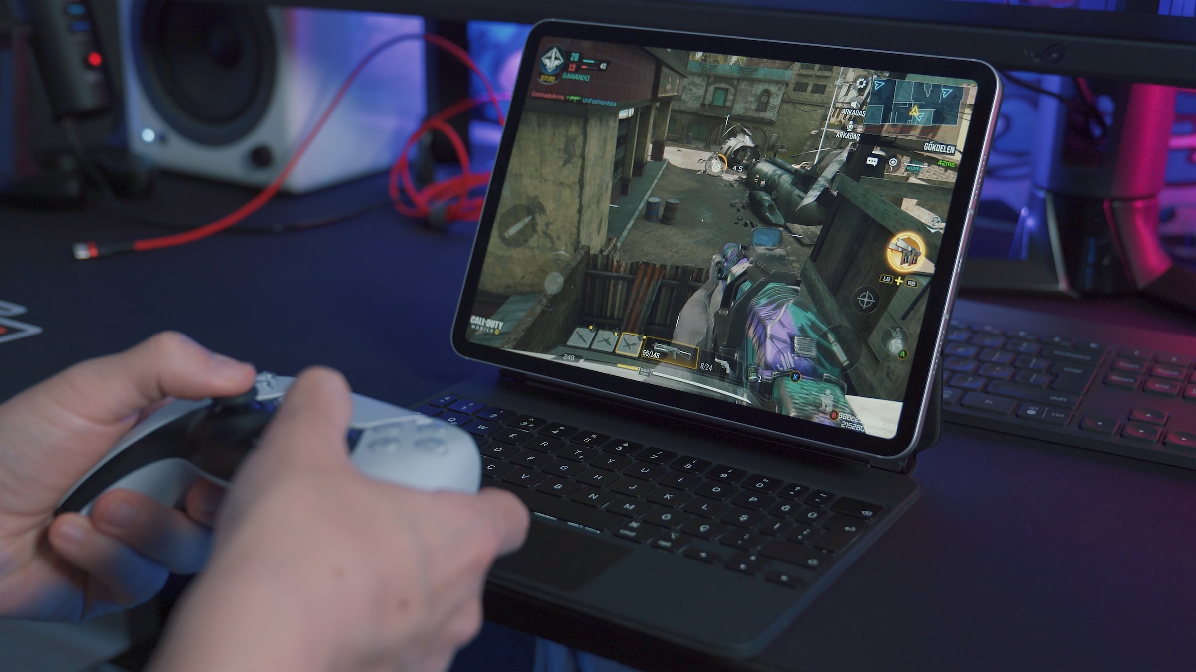 person playing a military simulation video game